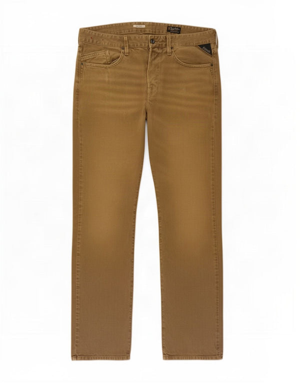 Replay Mens Waitom Straight Jeans W36 L34 Beige Cotton