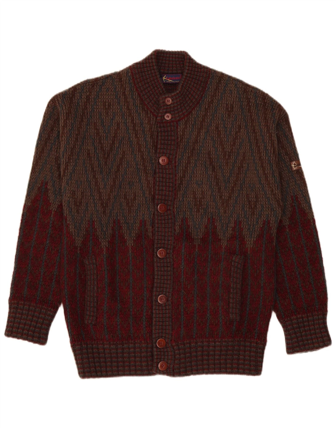 Sweter męski w stylu vintage, średni bordowy, geometryczny