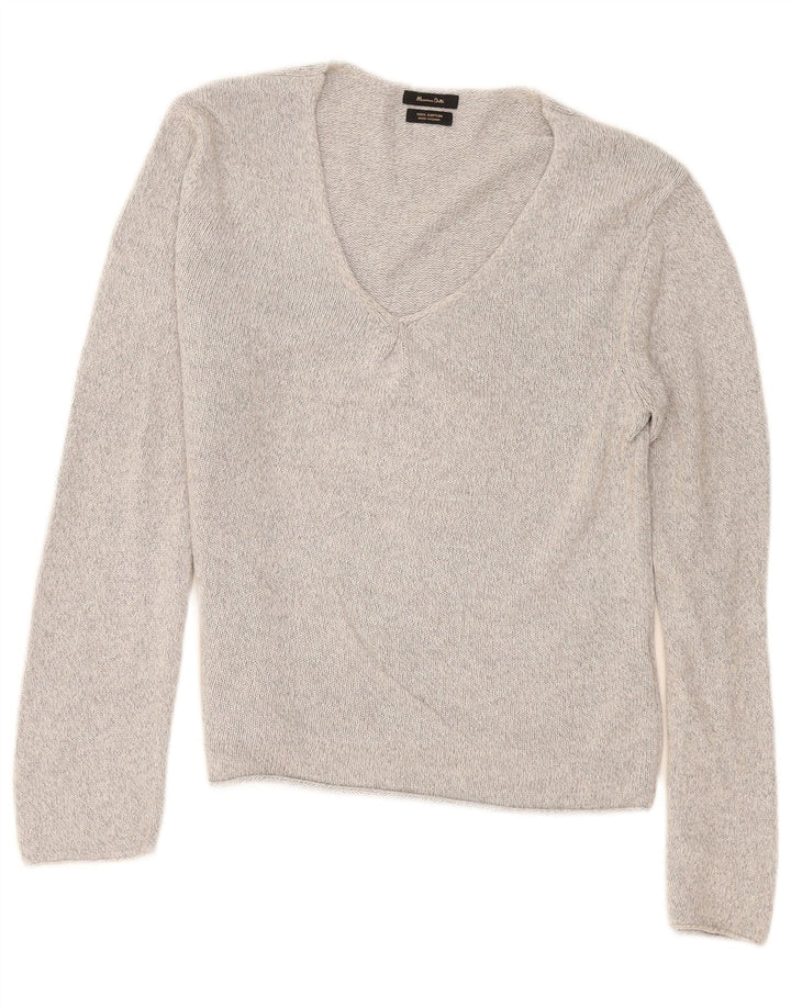 Sweter damski Massimo Dutti z dekoltem w kształcie litery V, UK 14, średnioszary, bawełniany w cętki