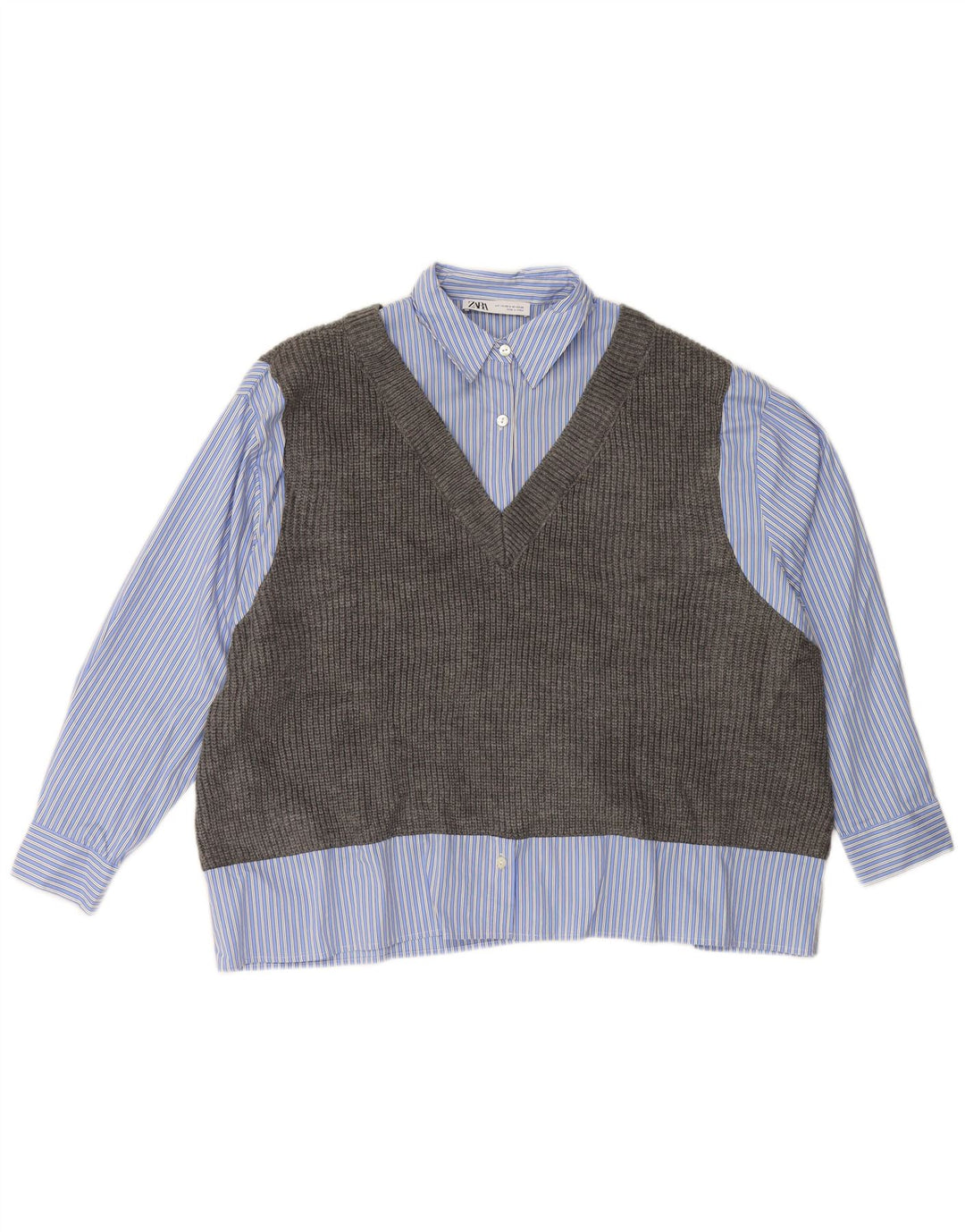 Damska kamizelka oversize ZARA z dzianiny UK 6 XS w niebieskie paski