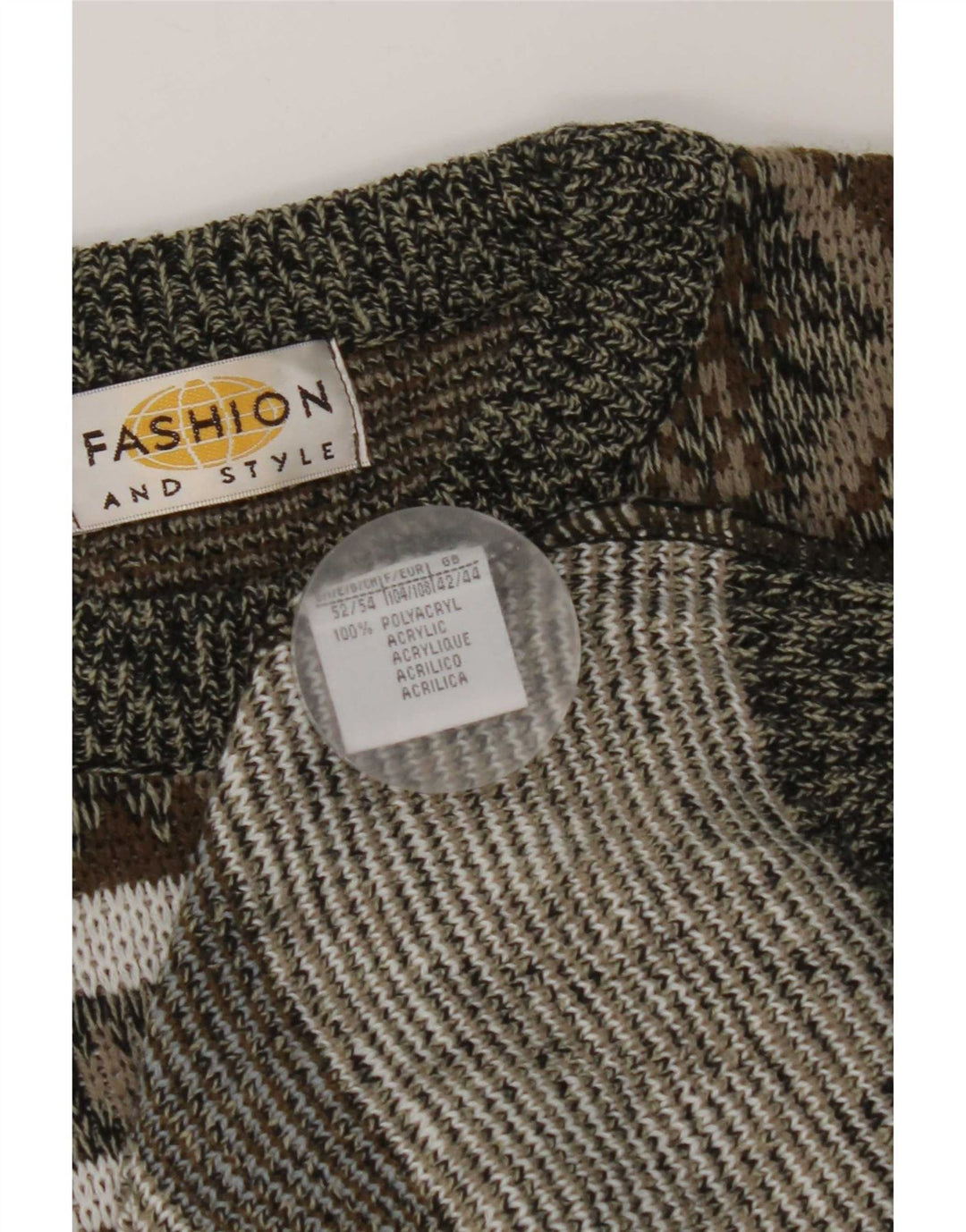 Vintage męski sweter z okrągłym dekoltem IT 42/44, duży szary geometryczny