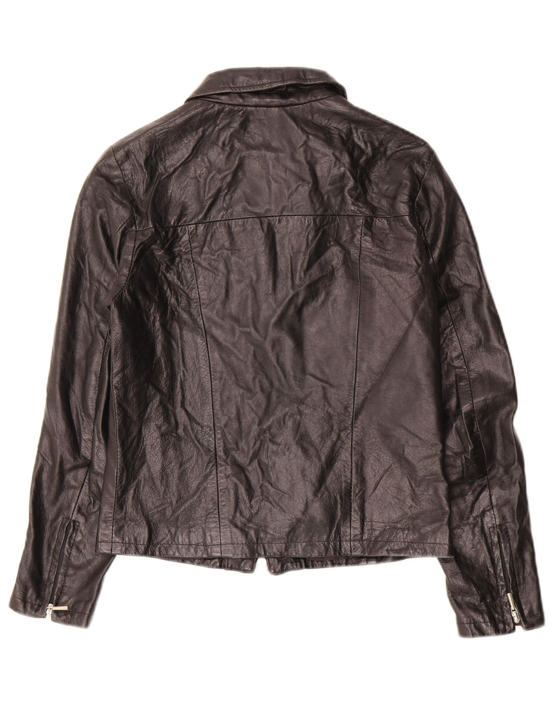 VINTAGE Womens Leather Jacket UK 12 Medium Black Leather