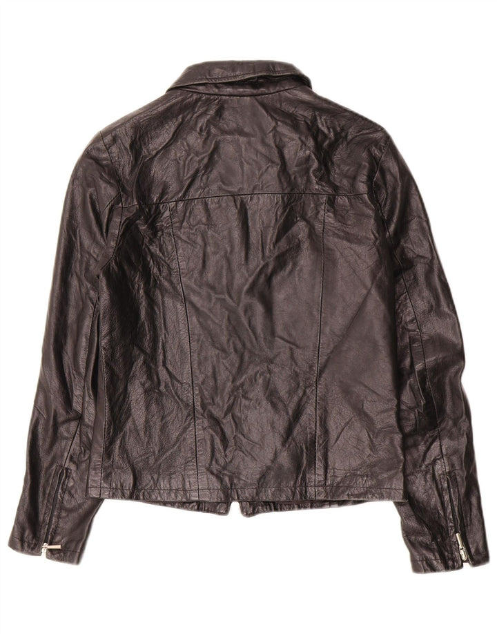 VINTAGE Womens Leather Jacket UK 12 Medium Black Leather