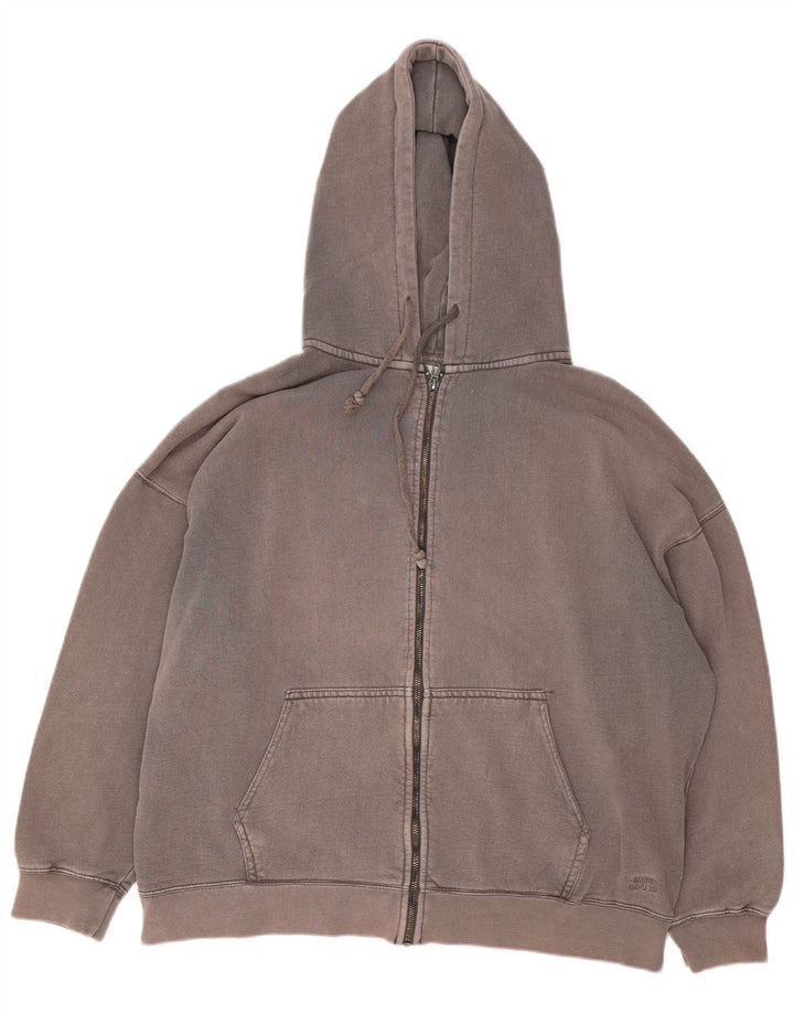 Damski sweter oversize Pull & Bear z kapturem i zamkiem, UK 14, średnioszary, bawełniany