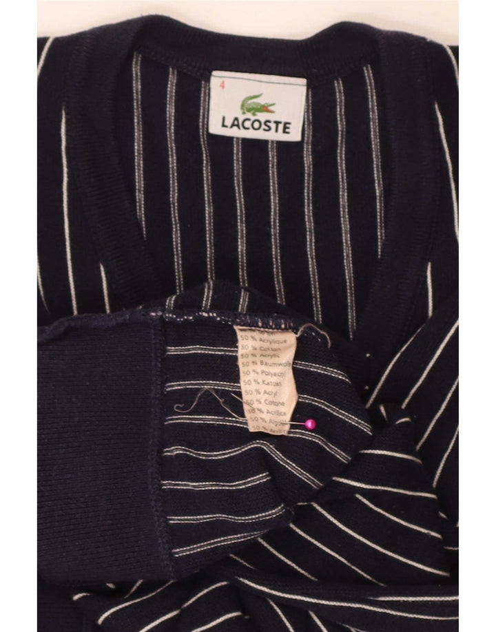 Męski sweter Lacoste z dekoltem w kształcie litery V, rozmiar 4, średni granatowy w paski
