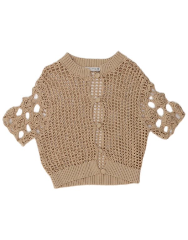 Sweter damski Zara z krótkim rękawem i przezroczystym swetrem UK 16, duży beż