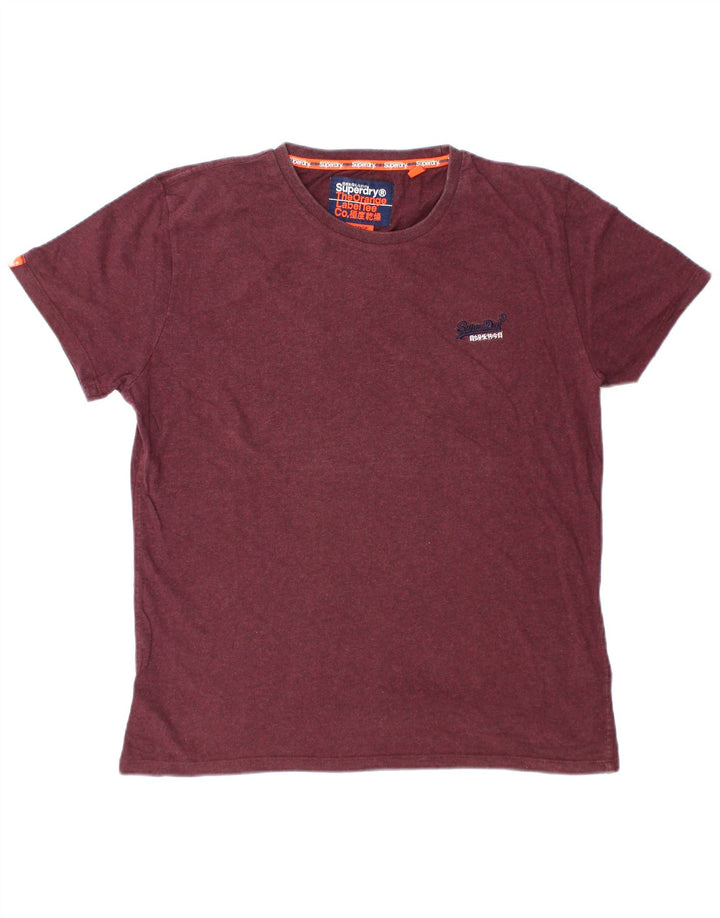 SUPERDRY Męski T-shirt Top, duży, bordowy, bawełniany