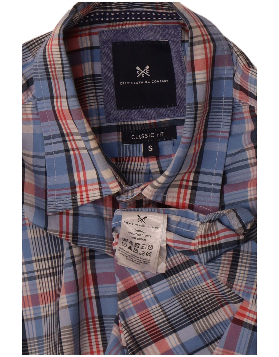 Crew Clothing Męska koszula o klasycznym kroju, mała, niebieska, bawełniana krata