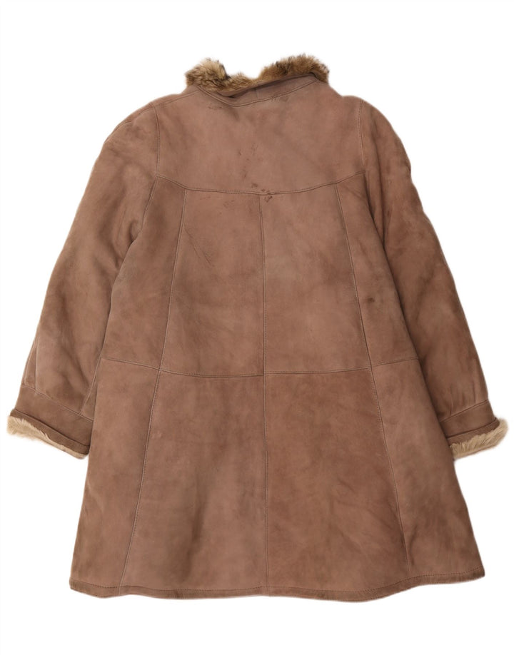 Vintage damski płaszcz z owczej skóry UK 18 XL brązowy