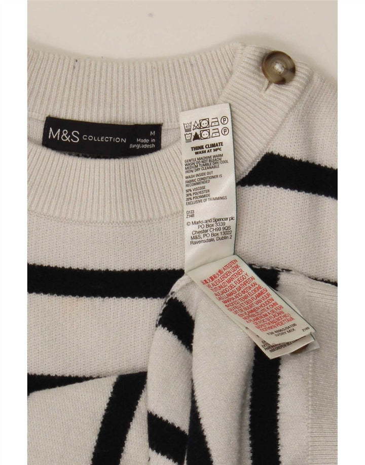 Marks & Spencer Damski sweter z okrągłym dekoltem, UK 14, średnie białe paski