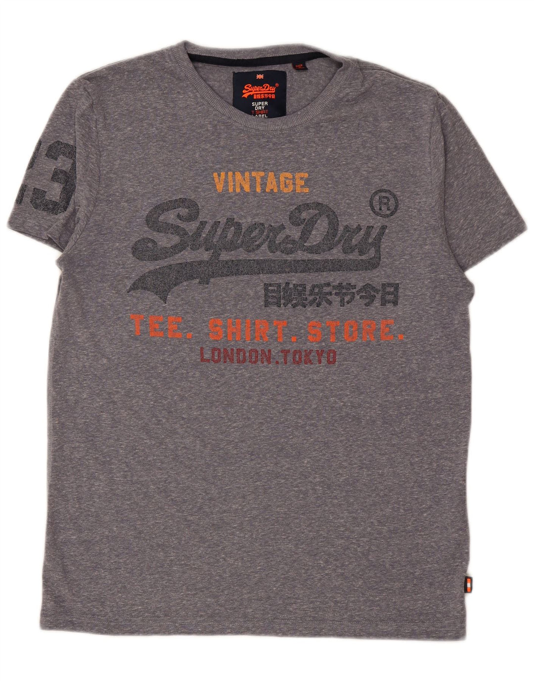 SUPERDRY Męski T-shirt z grafiką, duży, szary, bawełniany w plamki