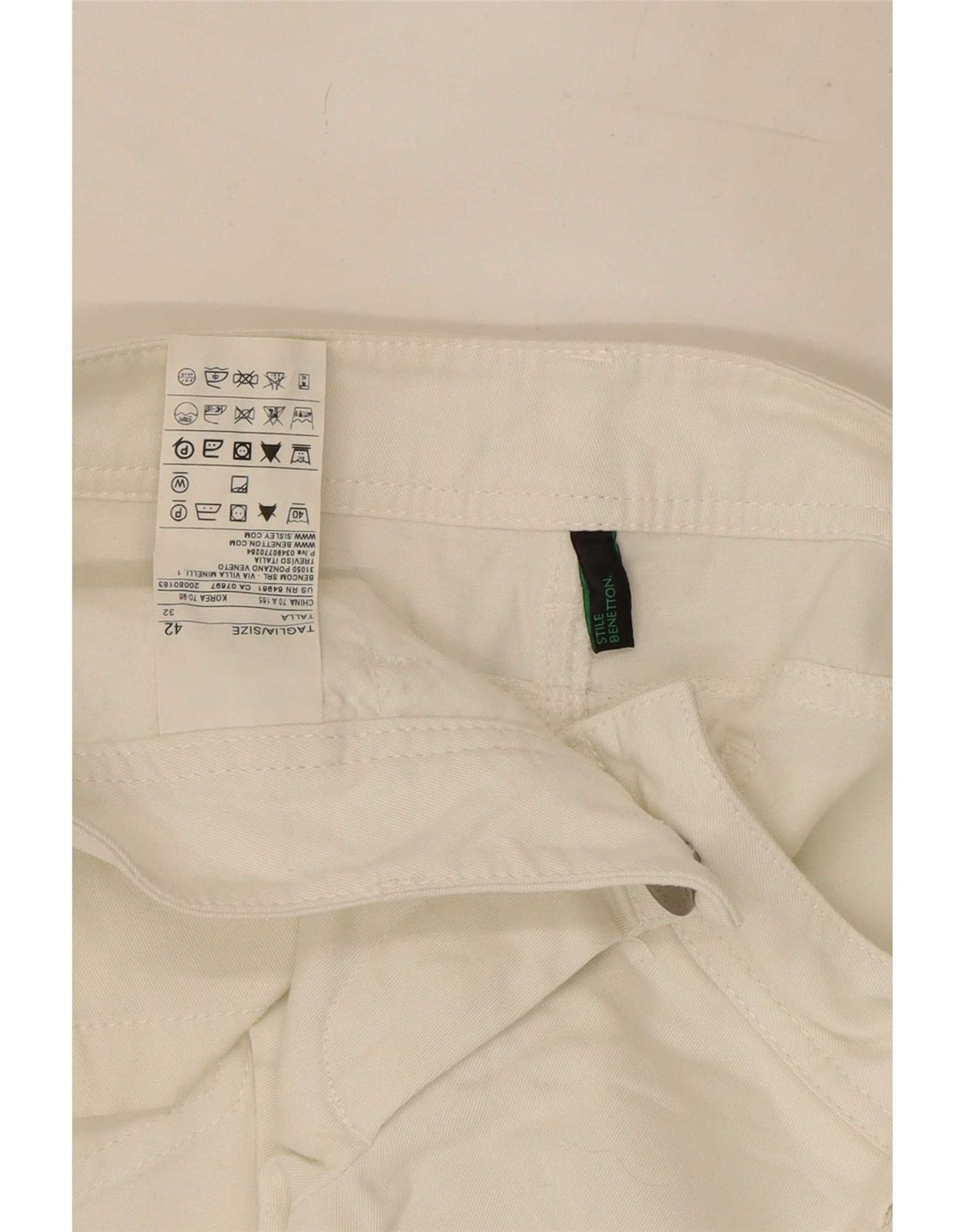Damskie spodnie Benetton IT 42 Medium W32 Biała bawełna