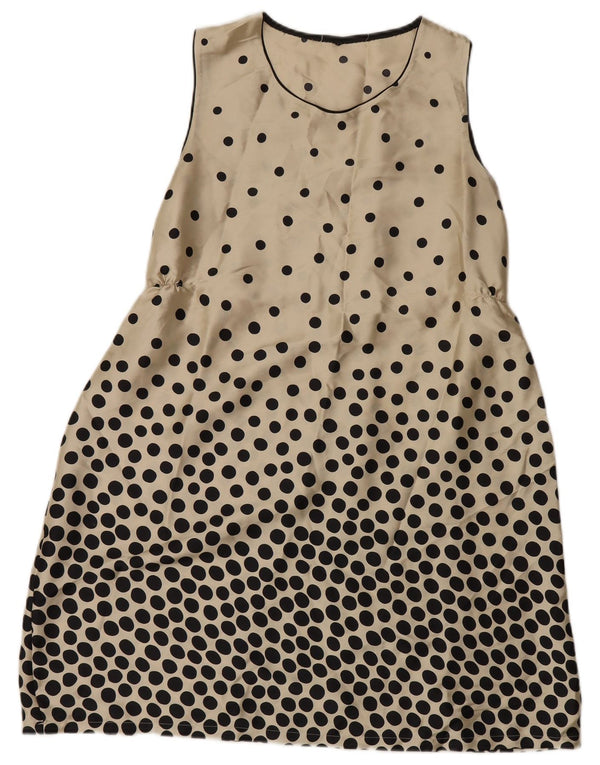 Vintage Womens Sleeveless Sheath Dress UK 14 Large Beige Polka Dot