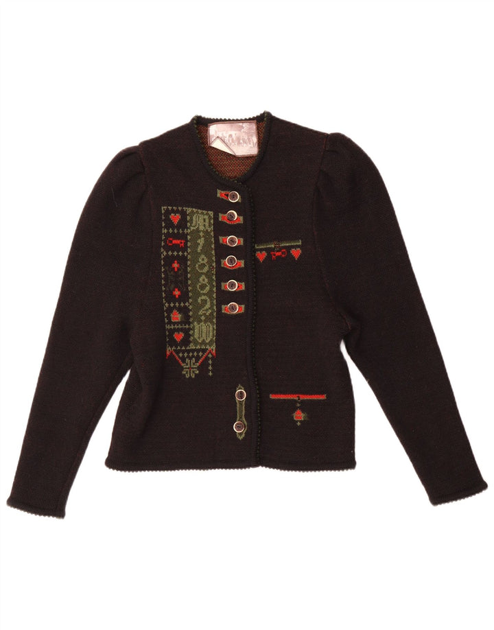 Sweter damski w stylu vintage z grafiką IT 44 Średni brąz, geometryczna wełna