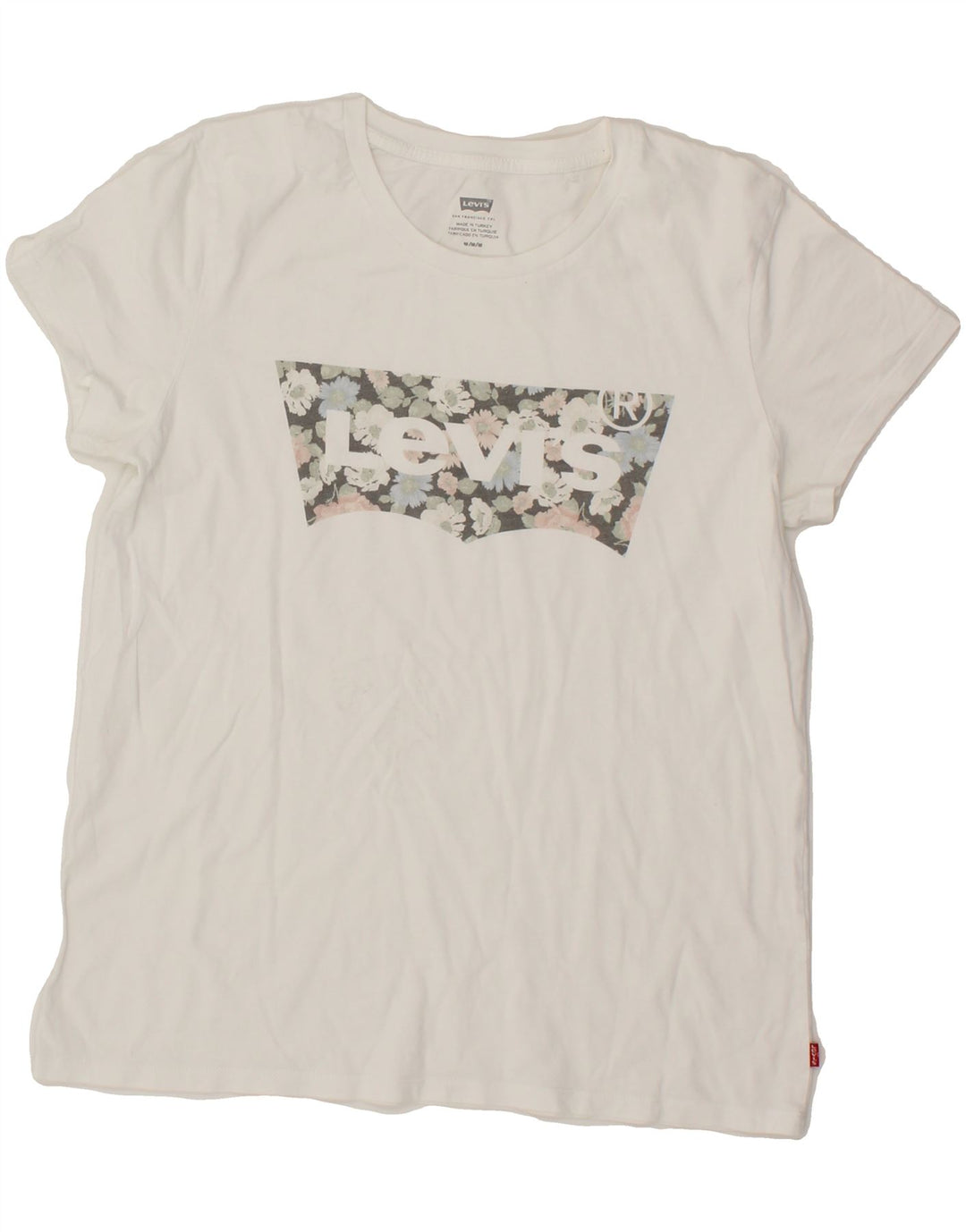 LEVI'S Womens Graphic T-Shirt Top UK 12 Medium White Vintage Levi's and Second-Hand Levi's from Messina Hembry 