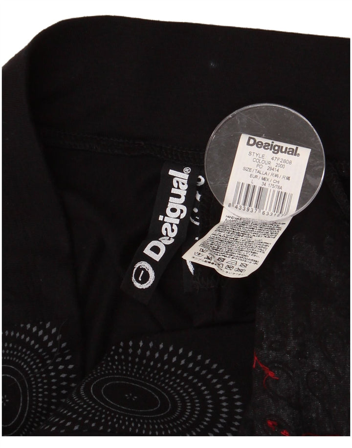 DESIGUAL Damska graficzna asymetryczna spódnica w kształcie litery A, duża W32, czarna w kwiaty