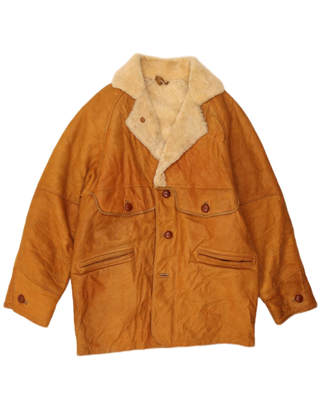 Męska kurtka shearling VINTAGE UK 40, duża brązowa skóra