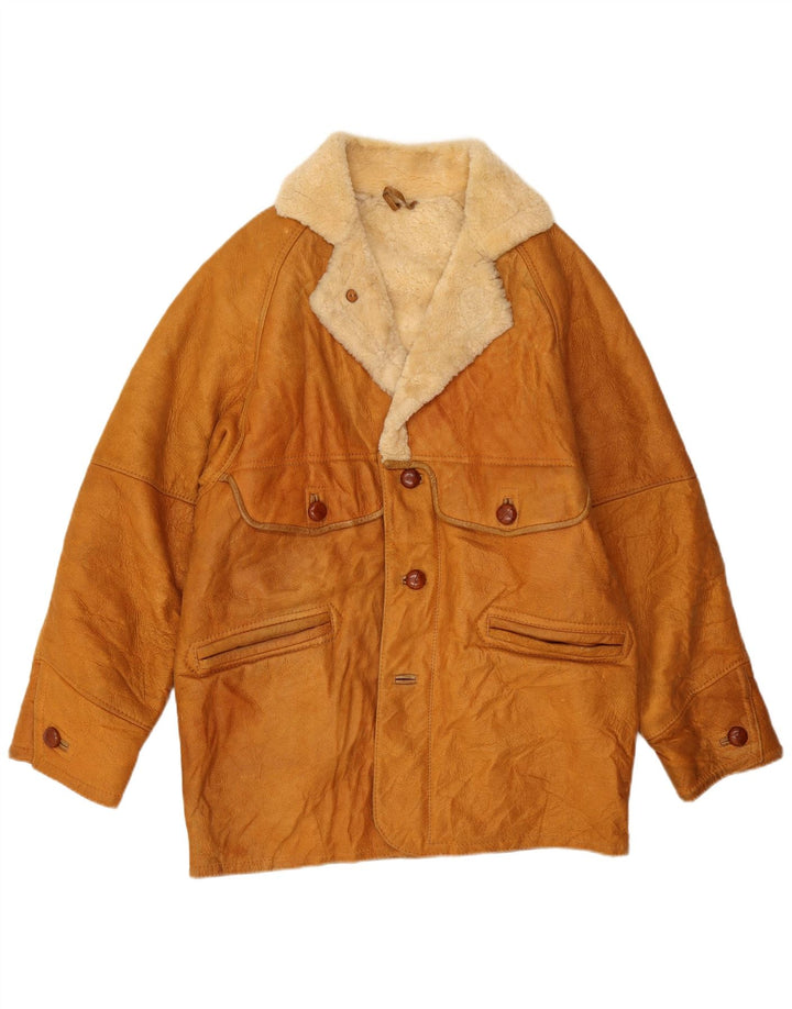 Męska kurtka shearling VINTAGE UK 40, duża brązowa skóra