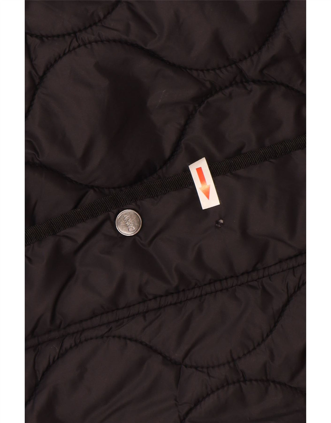 Dkny damski, oversize'owy, pikowany płaszcz z kapturem UK 10, mały, czarny nylon