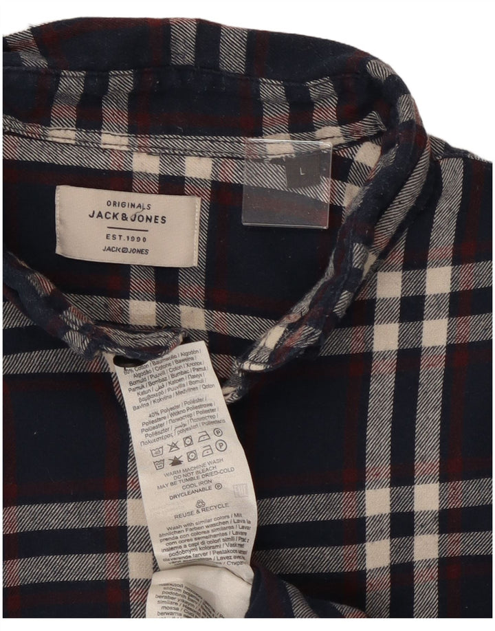 Męska koszula flanelowa JACK & JONES, duża, granatowa, bawełniana w kratę