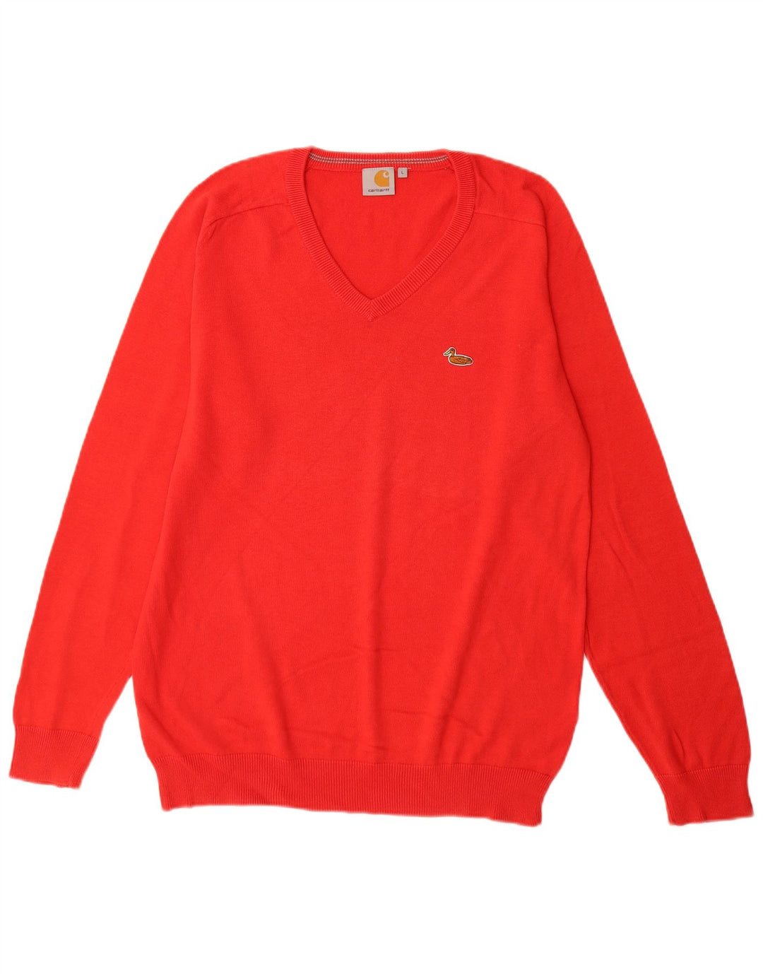 Sweter męski Carhartt z dekoltem w kształcie litery V, duży, czerwony, bawełniany