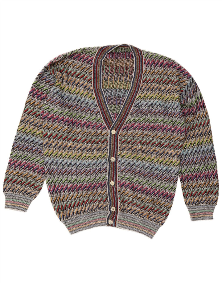 Sweter męski w stylu vintage IT 50, średniej wielkości, wielobarwny, bawełniany jodełka