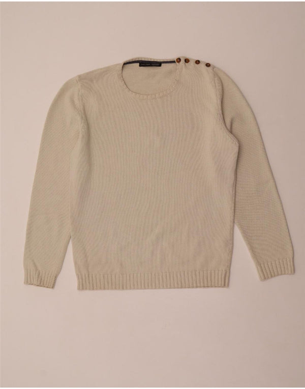 Męski sweter z okrągłym dekoltem Zara XL, beżowa bawełna