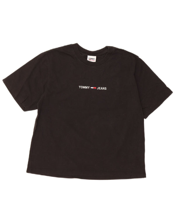 Damska koszulka TOMMY HILFIGER Crop Graphic Top UK 10 Small, czarna bawełna