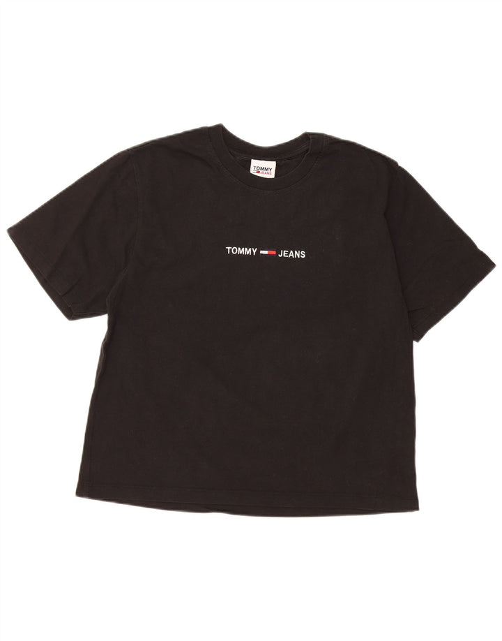 Damska koszulka TOMMY HILFIGER Crop Graphic Top UK 10 Small, czarna bawełna