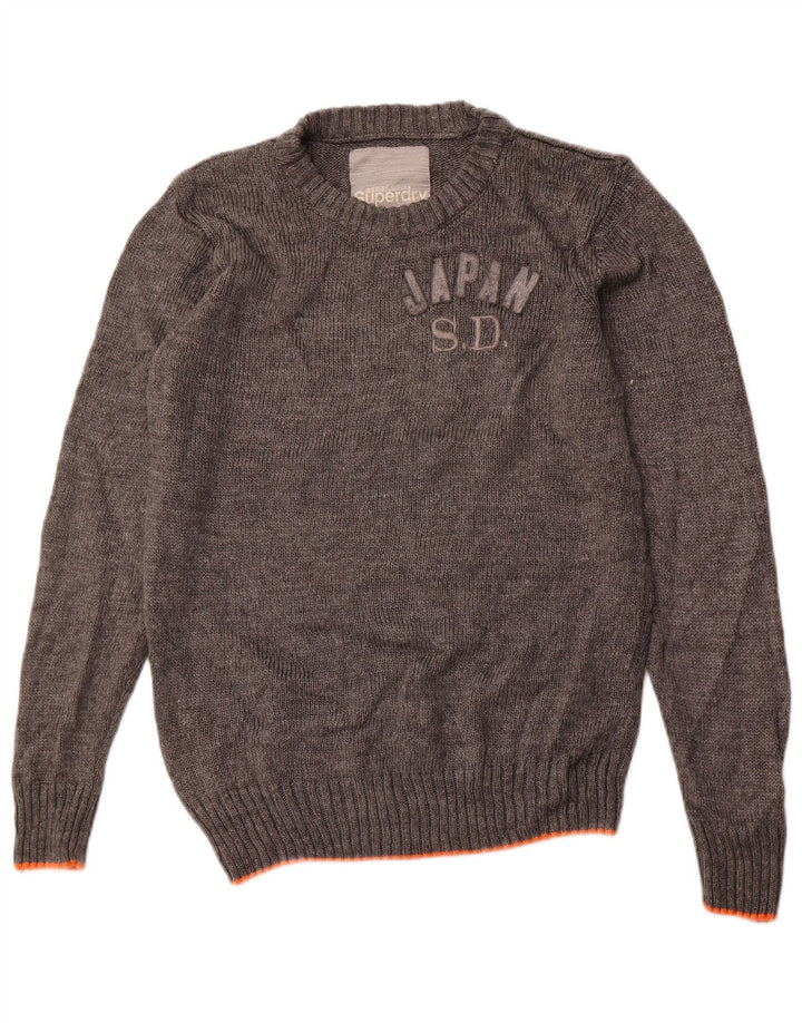 Męski sweter Superdry z graficznym wycięciem pod szyją, duży, szary, akrylowy