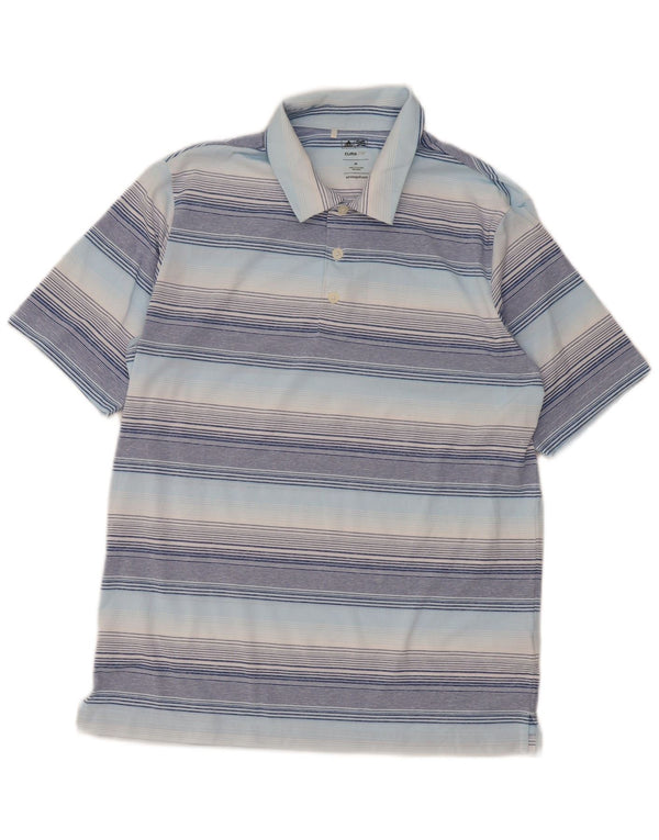 Adidas Mens Climalite Polo Shirt Medium Blue Striped Polyester