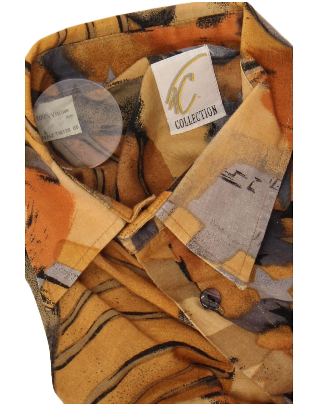 Koszula męska VINTAGE w abstrakcyjny wzór, rozmiar 41/42, duża brązowa wiskoza