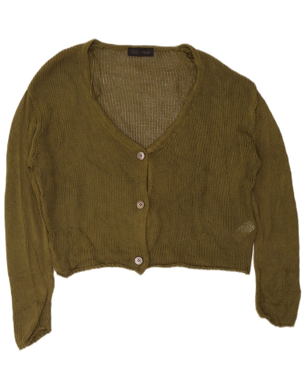 Sweter damski Zara Crop Cardigan UK 16, duży, bawełniany khaki