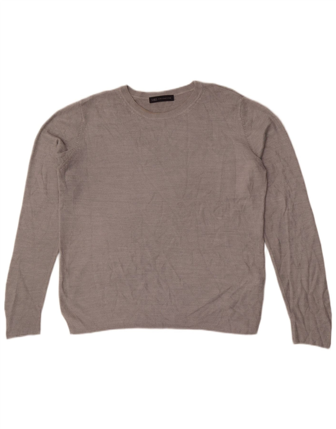 Marks & Spencer Damski sweter z okrągłym dekoltem UK 14, duży, szary, akrylowy