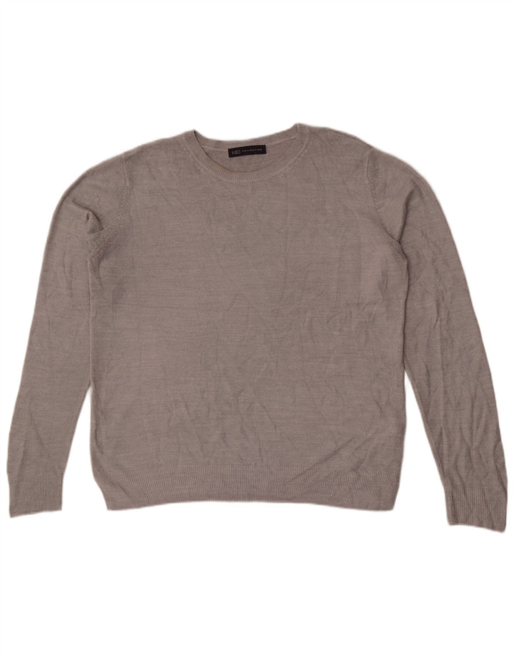 Marks & Spencer Damski sweter z okrągłym dekoltem UK 14, duży, szary, akrylowy