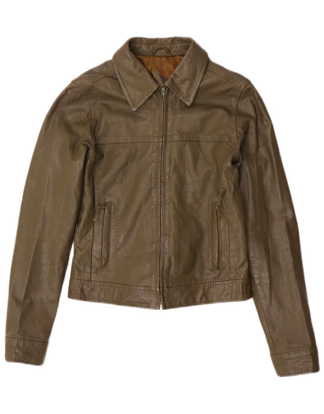 Damska kurtka Zara Trafaluc Crop Leather UK 12, średnia skóra khaki