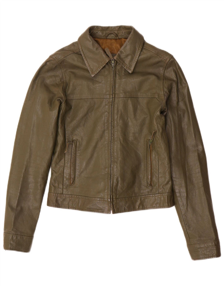 Damska kurtka Zara Trafaluc Crop Leather UK 12, średnia skóra khaki