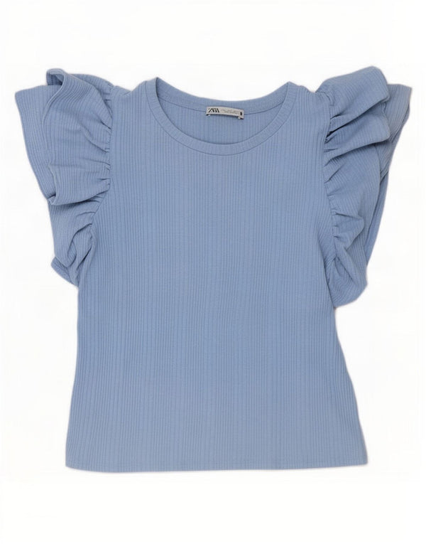Damski krótki t-shirt Zara UK 14, duży niebieski