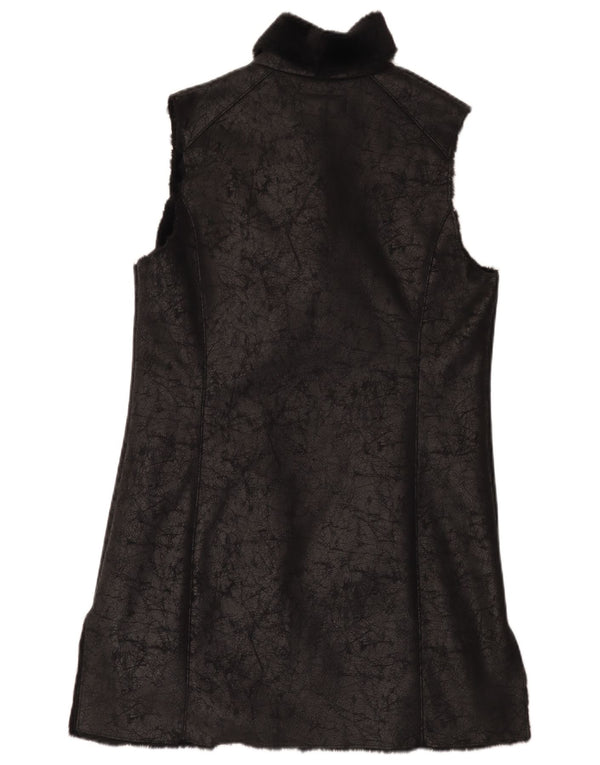 Damska kamizelka ze sztucznej skóry Laura Ashley Longline Sherpa UK 12, średnia czarna