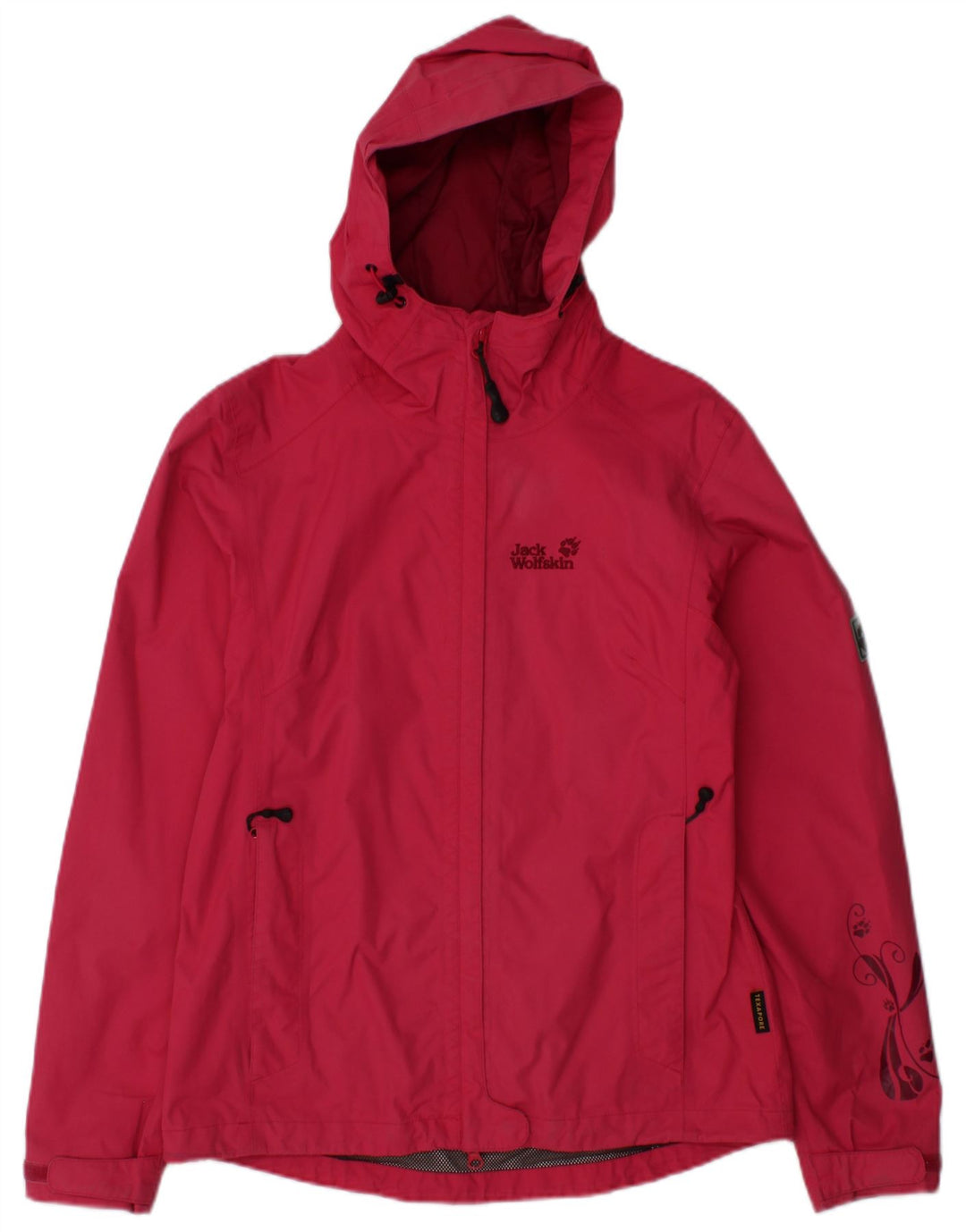 Damska kurtka przeciwdeszczowa z kapturem JACK WOLFSKIN UK 10, mała, różowa, poliamid