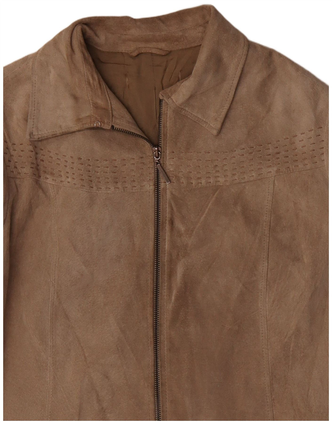 Zamszowa kurtka damska VINTAGE UK 16, duża, beżowa