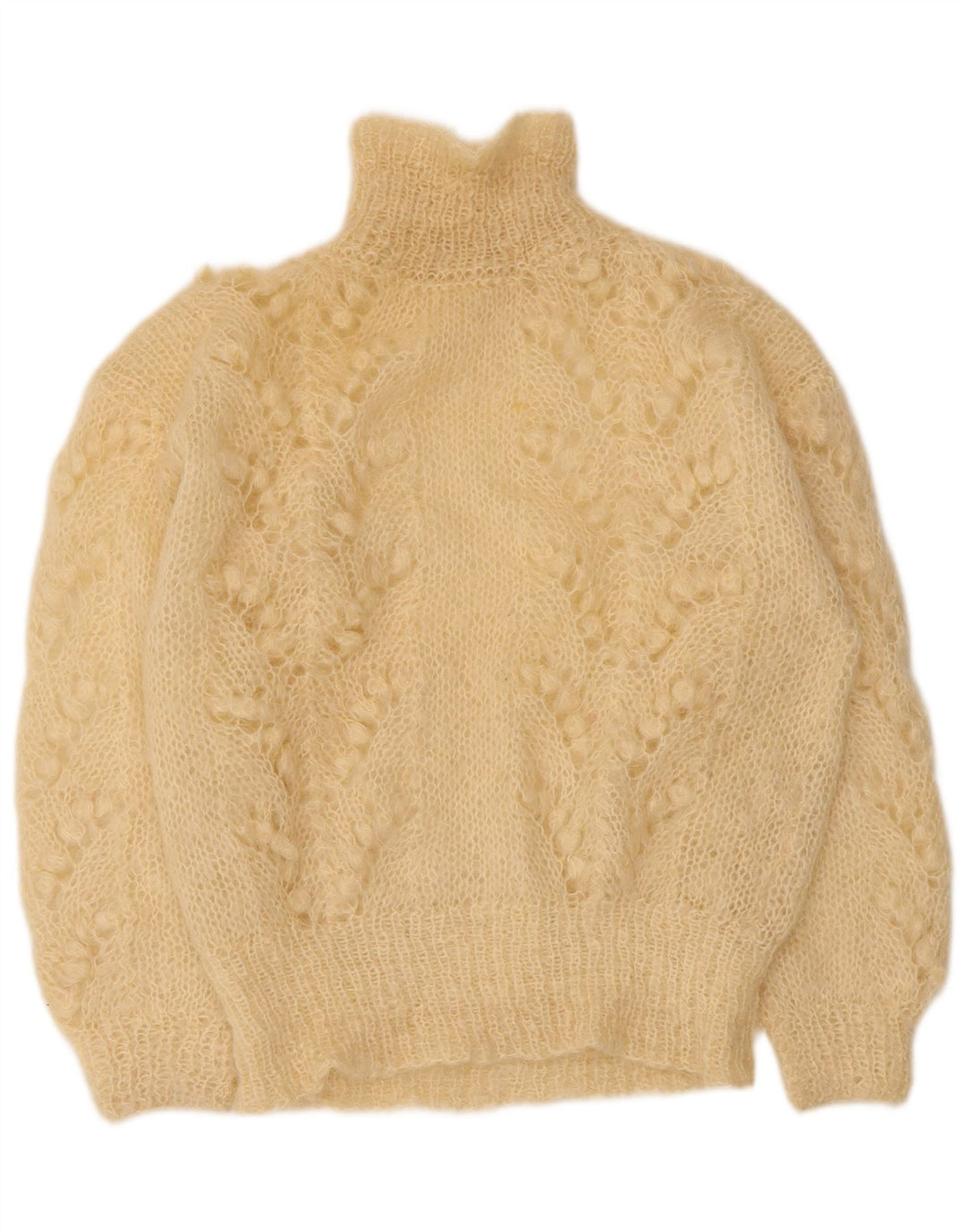 Sweter damski w stylu vintage z golfem UK 14, duży, beżowy