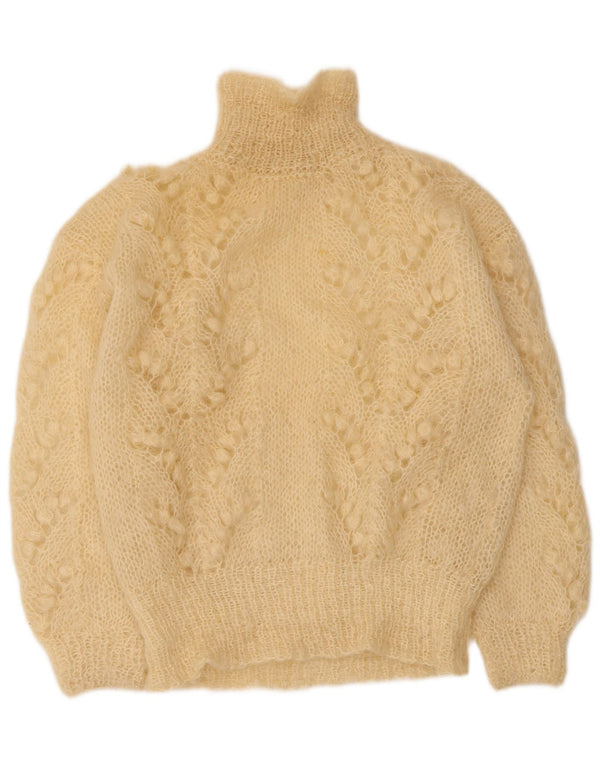 Sweter damski w stylu vintage z golfem UK 14, duży, beżowy