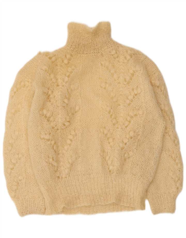 Sweter damski w stylu vintage z golfem UK 14, duży, beżowy