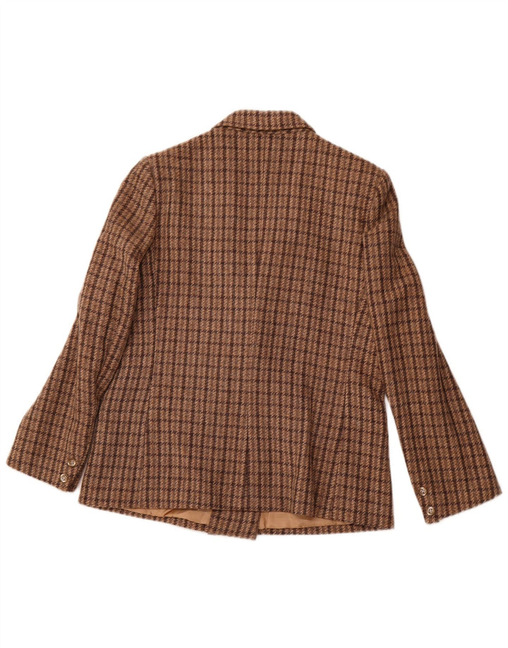VINTAGE Womens Double Breasted Blazer Jacket IT 48 XL Brown Houndstooth