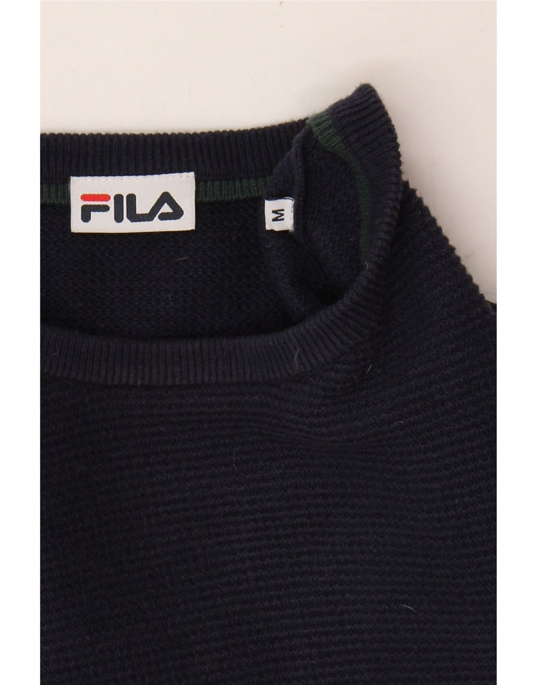 FILA Mens Crew Neck Jumper Sweater Medium Navy Blue Vintage Fila and Second-Hand Fila from Messina Hembry 