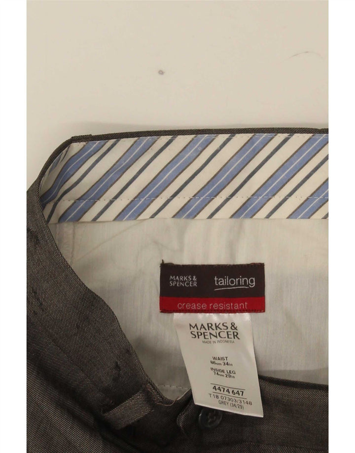 Męskie proste spodnie garniturowe Marks & Spencer W34 L29 Szary poliester