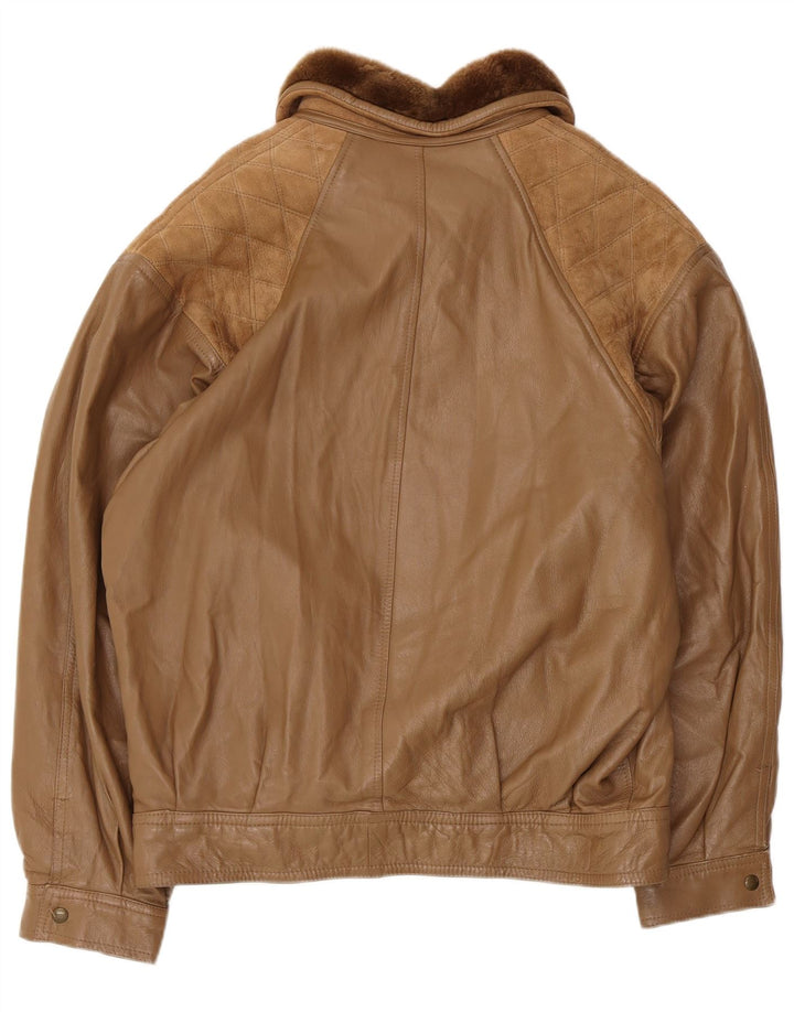 Vintage męska kurtka shearling IT 52 XL brązowa skóra