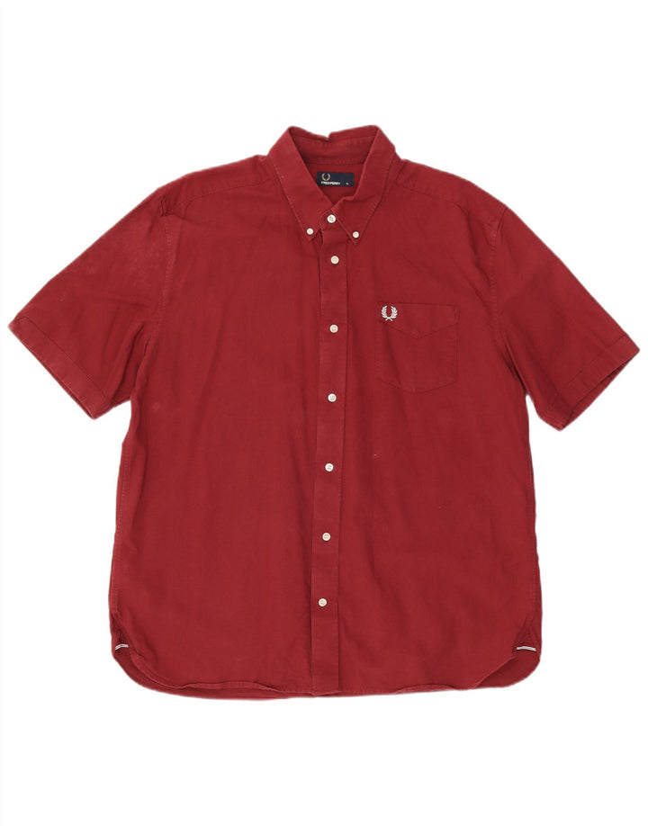 Koszula męska z krótkim rękawem Fred Perry XL, bordowa, bawełniana