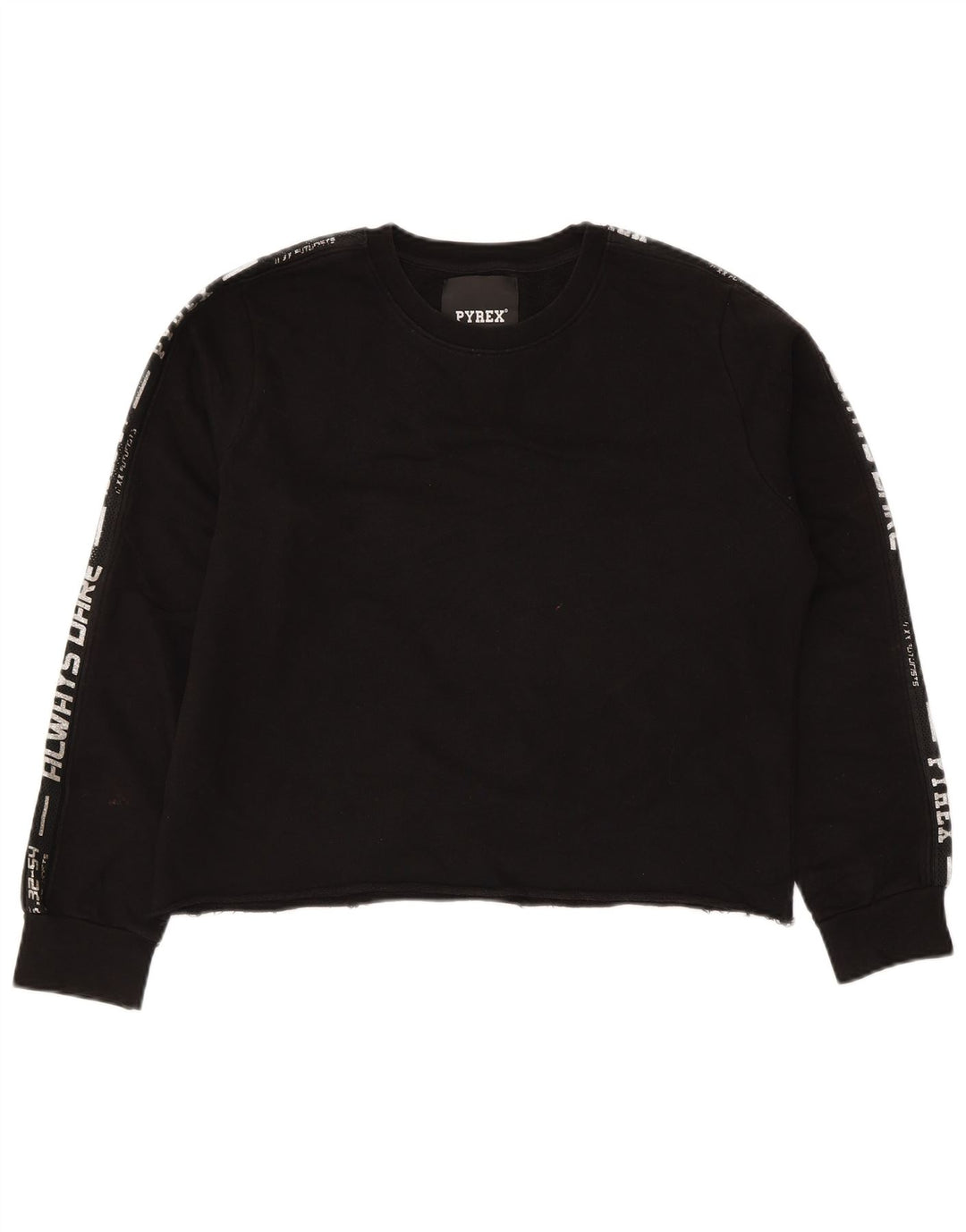 Damska bluza PYREX Crop Graphic Jumper UK 16, duża czarna bawełna
